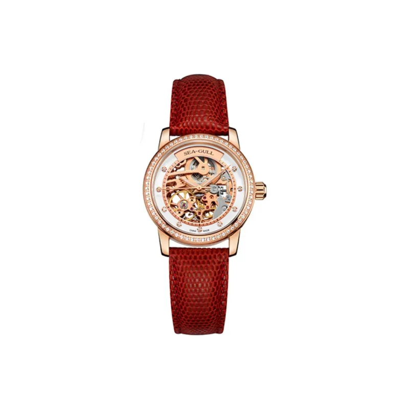 Sea Gull Frontier Automatic Mechanical Movement Genuine Leather Strap Watch Women's Watch Cut Out Dial-0