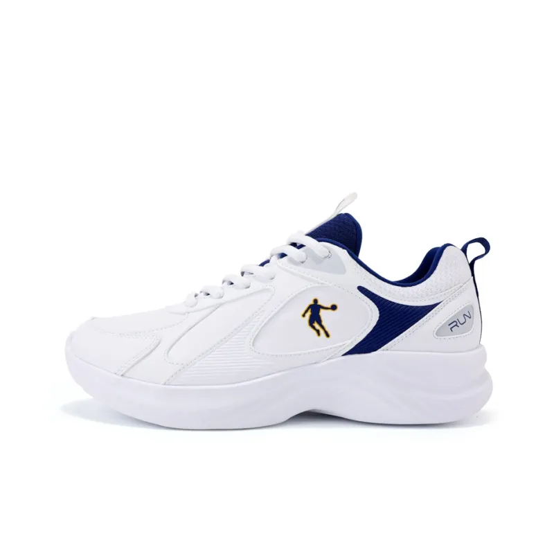 QIAODAN Anti Slip Wear Resistant Low Top Running Shoes Men's White Blue-0