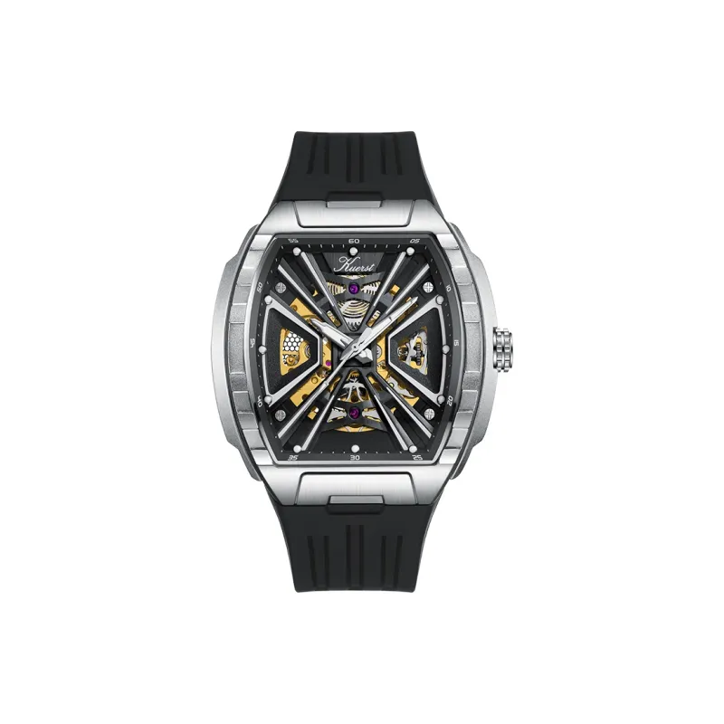 KUERST Automatic Mechanical Movement Rubber Strap Watch Men's Watches Black Dial-2