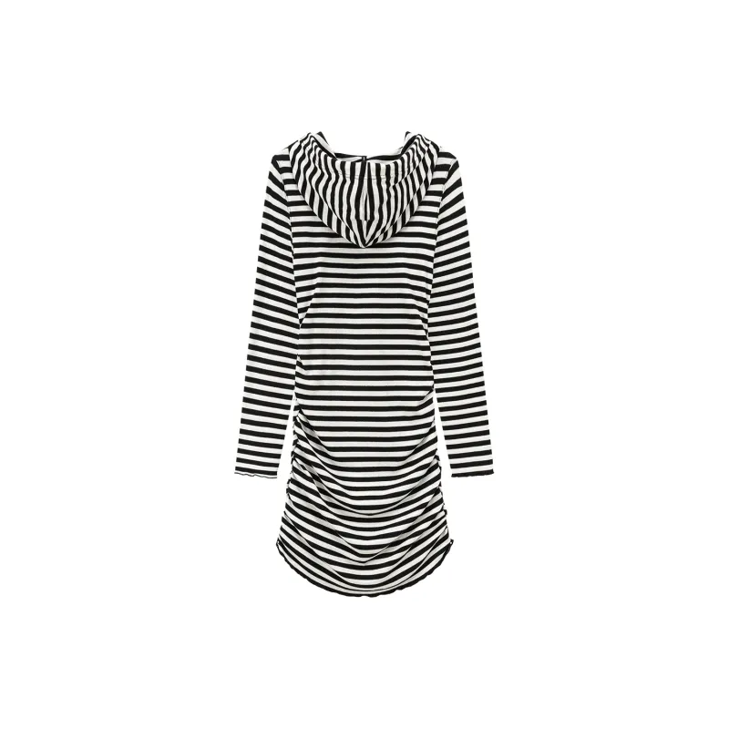 CHUU Long Sleeved Dresses Women's Black White Stripes-1