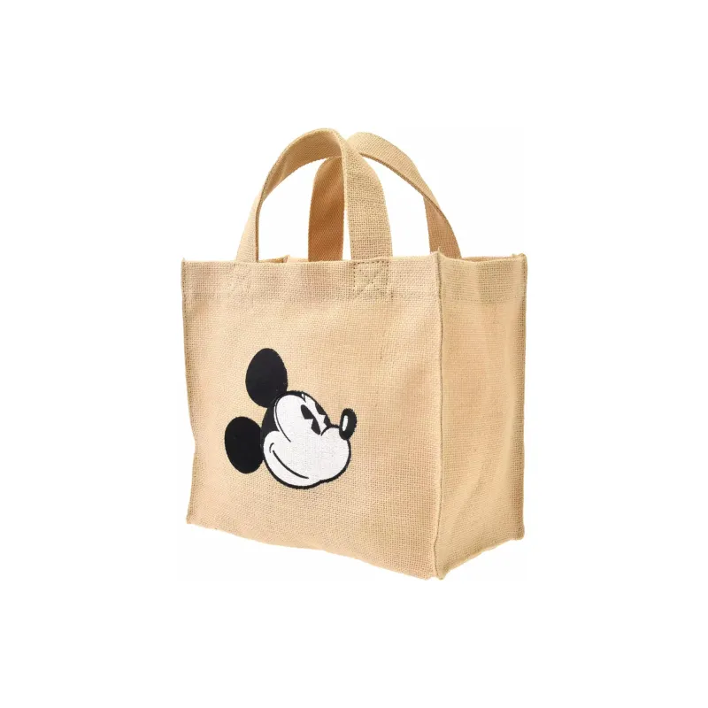 Disney Linen Fabric Tote Bag Shopping Bag Handbag Small Size Women's Beige-1