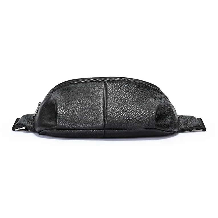 DOSRFINI Top Grain Cow Leather One Shoulder Crossbody Fanny Pack Sling Bags Regular Men's Black-2
