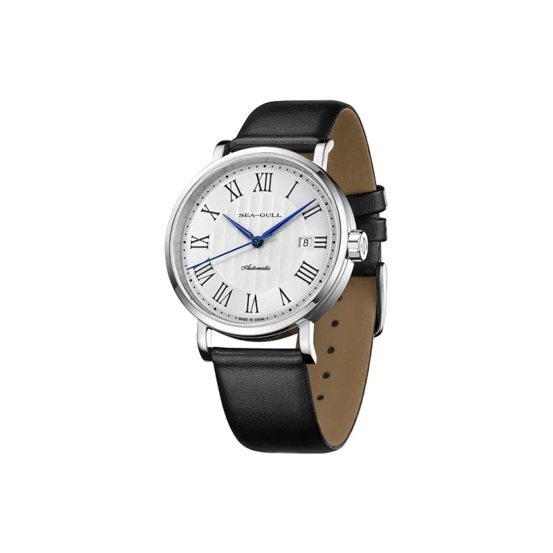 Sea Gull Classic Collection Automatic Mechanical Movement Leather Strap Watch Men's Watches White Dial-3