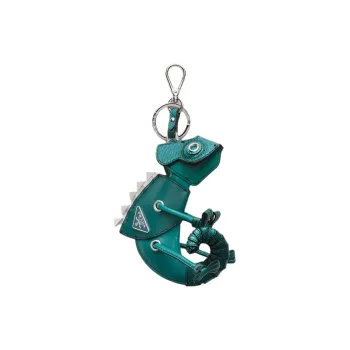 PRADA Leather Key Ring Bag Accessories Unisex Emerald Green