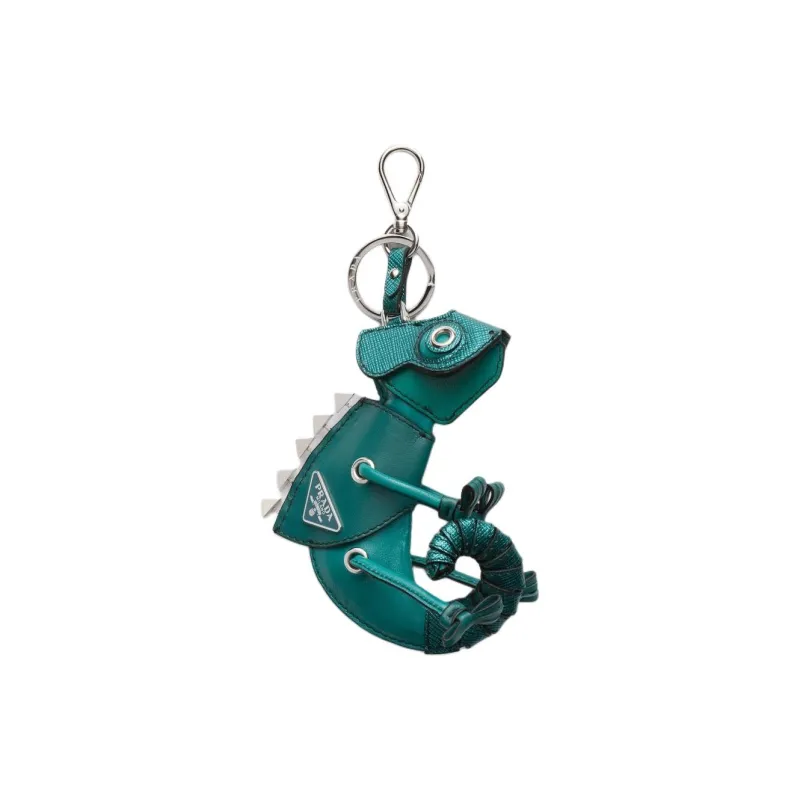 PRADA Leather Key Ring Bag Accessories Unisex Emerald Green-0