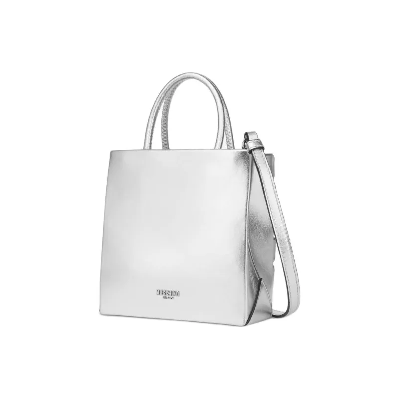 MOSCHINO Sheepskin Tote Bag Shopping Bag Handbag Shoulder Bag Crossbody Bag Small Size Women's Silver-1