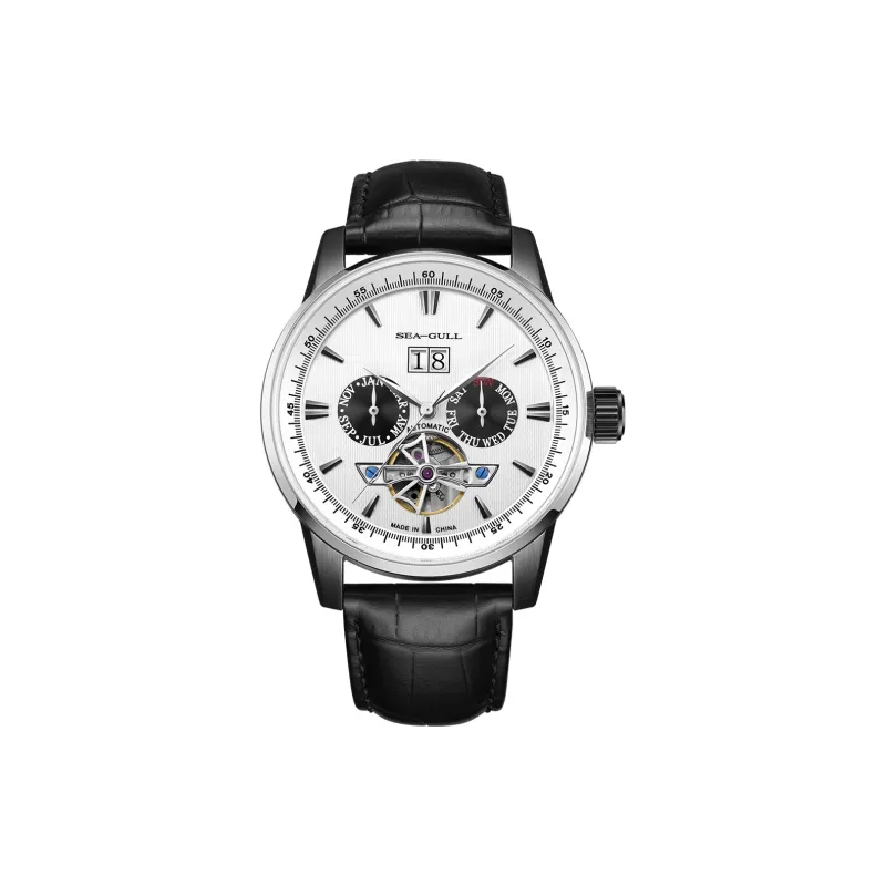 Sea Gull Masterpiece Collection Automatic Mechanical Movement Genuine Leather Strap Watch Men's Watches White Dial-5