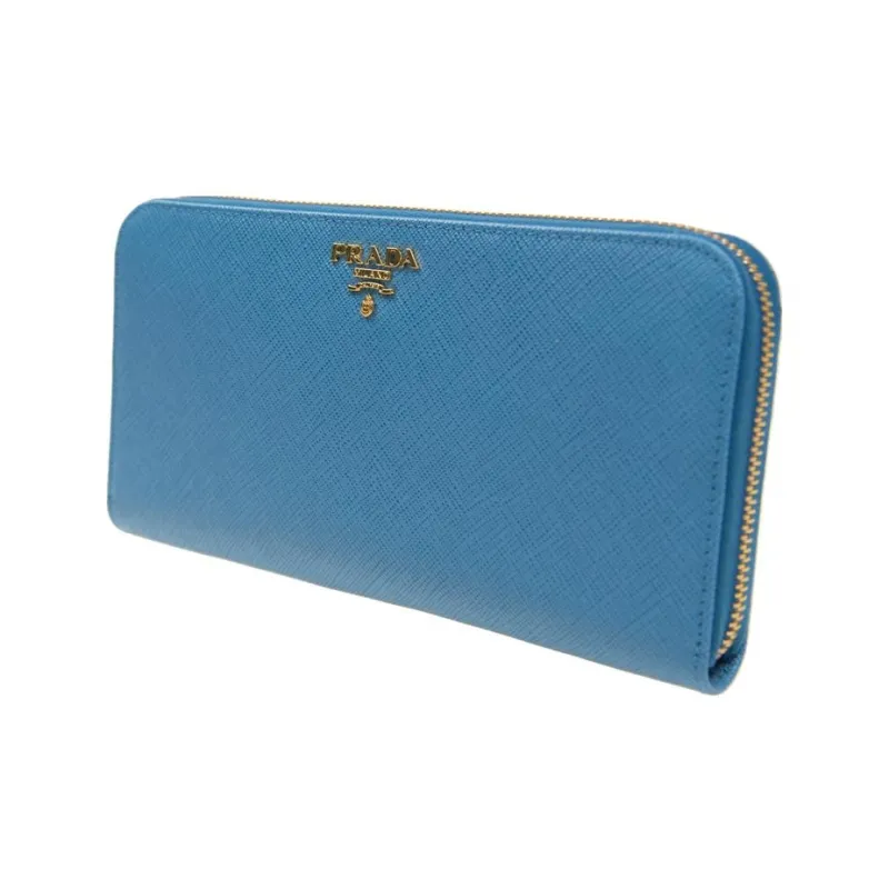 PRADA Calfskin Wallet Women's Light Blue-1