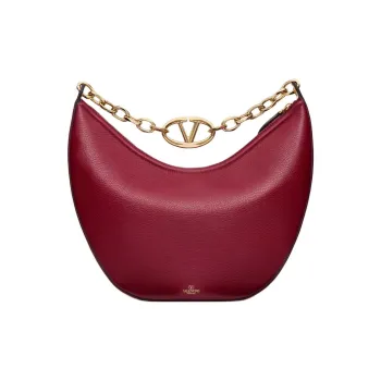 Valentino Vlogo Moon Grained Calfskin Hobo Bag Handbag Shoulder Bag Medium Size Women's Deep Red