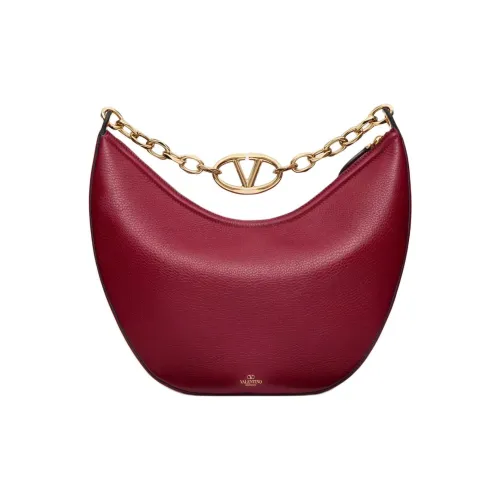 Valentino Vlogo Moon Grained Calfskin Hobo Bag Handbag Shoulder Bag Medium Size Women's Deep Red