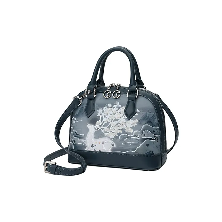 Ancient Yi Xi Cow Leather Robe Handbag Elegant Mom Bag Women's Cyanosis-1