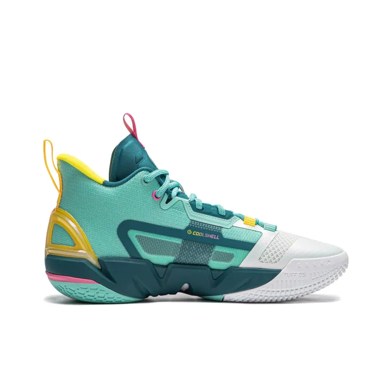LiNing Anti five 4 Cushioned Wear Resistant Breathable Mid Top Basketball Shoes Men's Green White-1