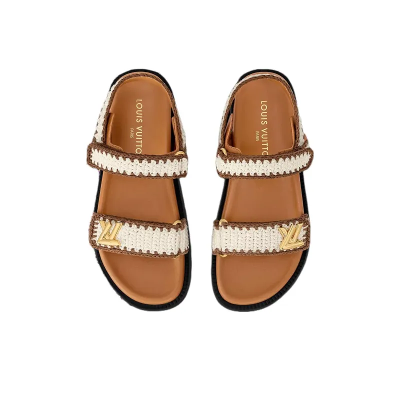 LOUIS VUITTON Sunset One Strap Sandals Women's Brown-4