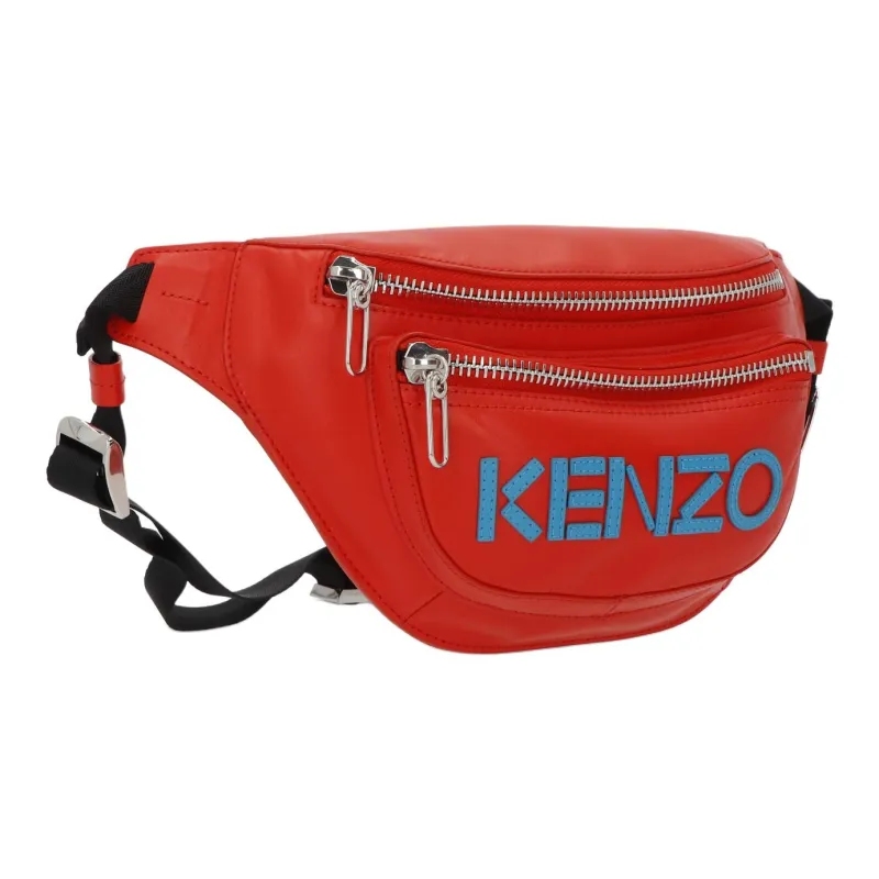 KENZO Leather With Cotton Fanny Pack Unisex Red & Blue-2