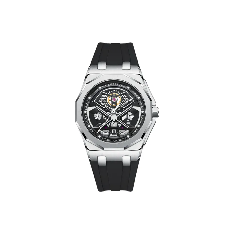 KUERST Automatic Mechanical Movement Rubber Strap Watch Men's Watches Black Dial-6