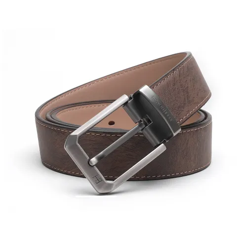 ELLE HOMME Pin Buckle Belt For Men Casual Vintage Trendy Cow Leather Belt Men's Black Width 3.4cm