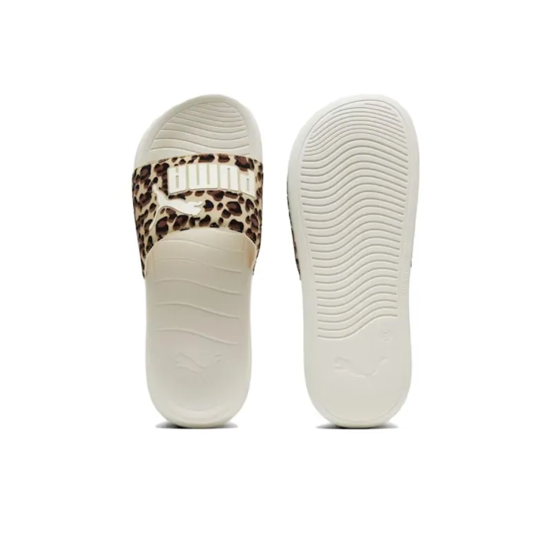 PUMA Popcat 20 Slip Resistant Quick Dry Slide Slippers Unisex Leopard Print White-3