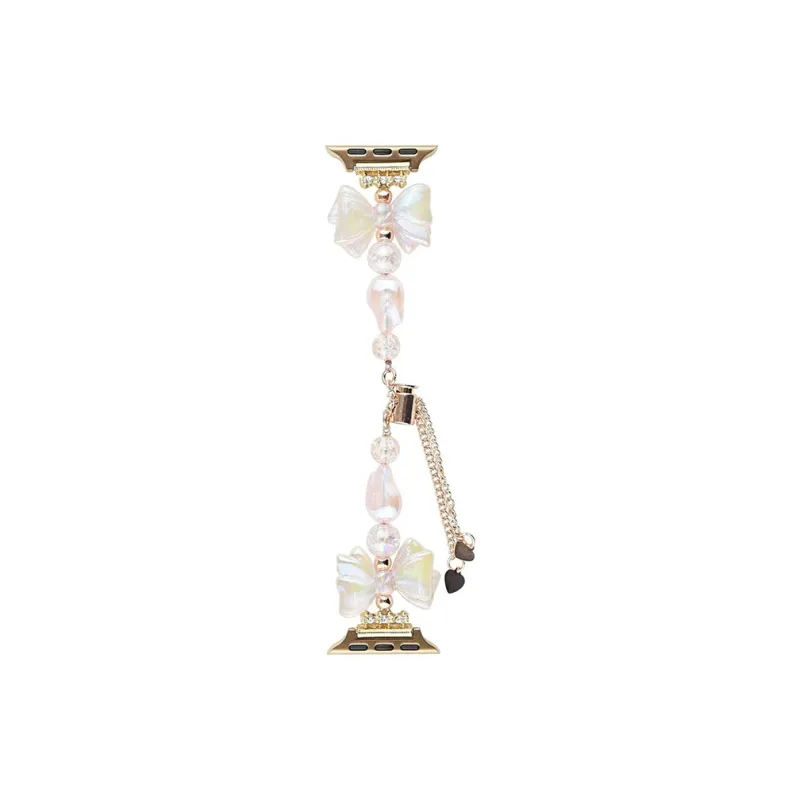VIVIWELL Watch Band Niche Premium Ambient Compatibility Apple Watch 8/9/SE Satin Bowknot Pearl Strap Unisex-4