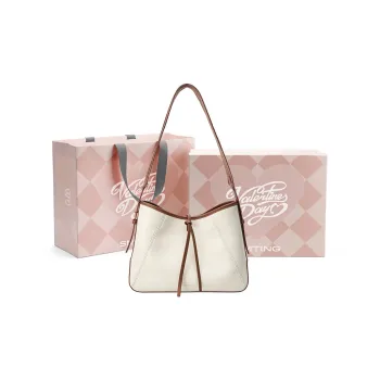 Simedin Cow Split Leather Shoulder Bag Medium Size Women's Ecru