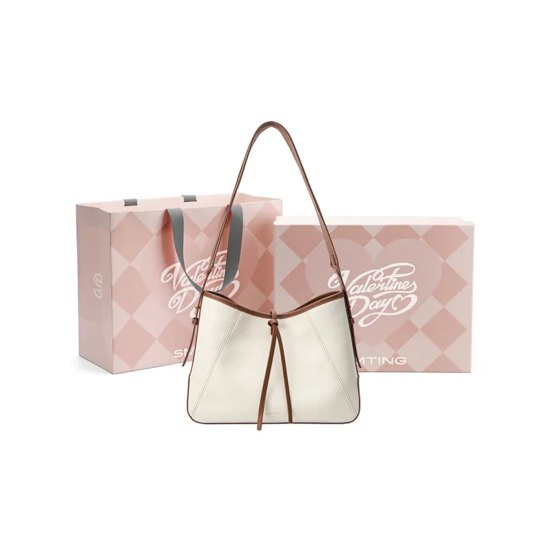 Simedin Split Cow Leather Shoulder Bag Medium Size Women's Ecru-0