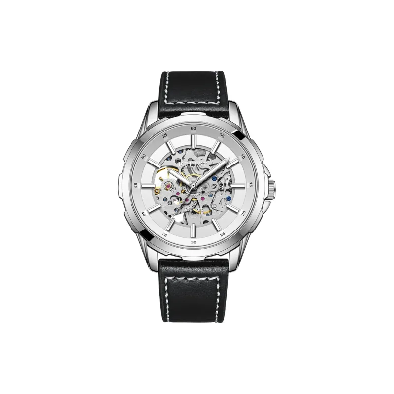 KUERST Automatic Mechanical Movement Genuine Leather Strap Watch Men's Watches White Dial-0