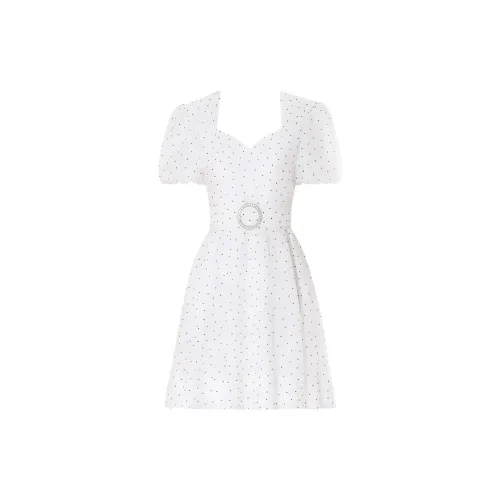 DPLAY Short-Sleeved Dresses Women's White Background With Black Polka Dot Print