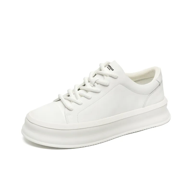 BUFFALO BOUND Small White Shoes Anti Slip Wear Resistant Low Top Skateboard Shoes Men's White-3