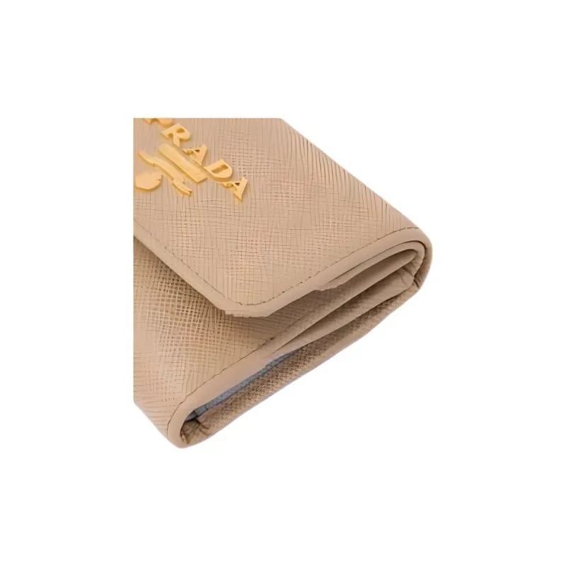 PRADA Saffiano Leather Wallet Mini Women's Sand Multicolor Blue-4