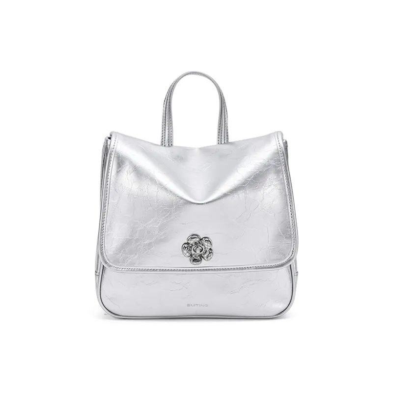 Simedin Cow Leather One Shoulder Backpack Medium Size Women's Laser Silver-1