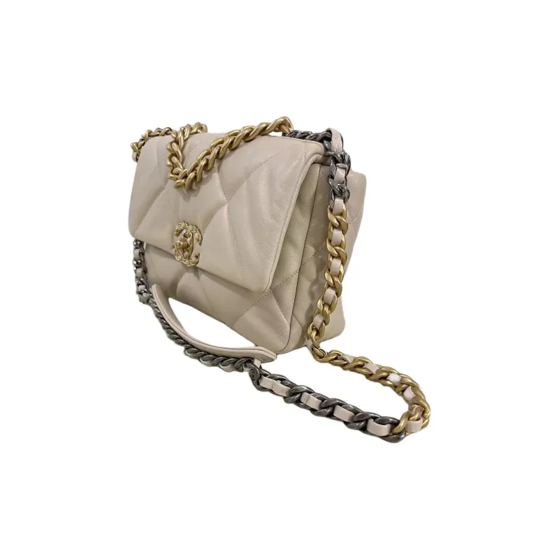 CHANEL 19Bag Sheepskin Handbag, Shoulder Bag, Crossbody Bag Trumpets Women's Beige Apricot Milk Tea-1