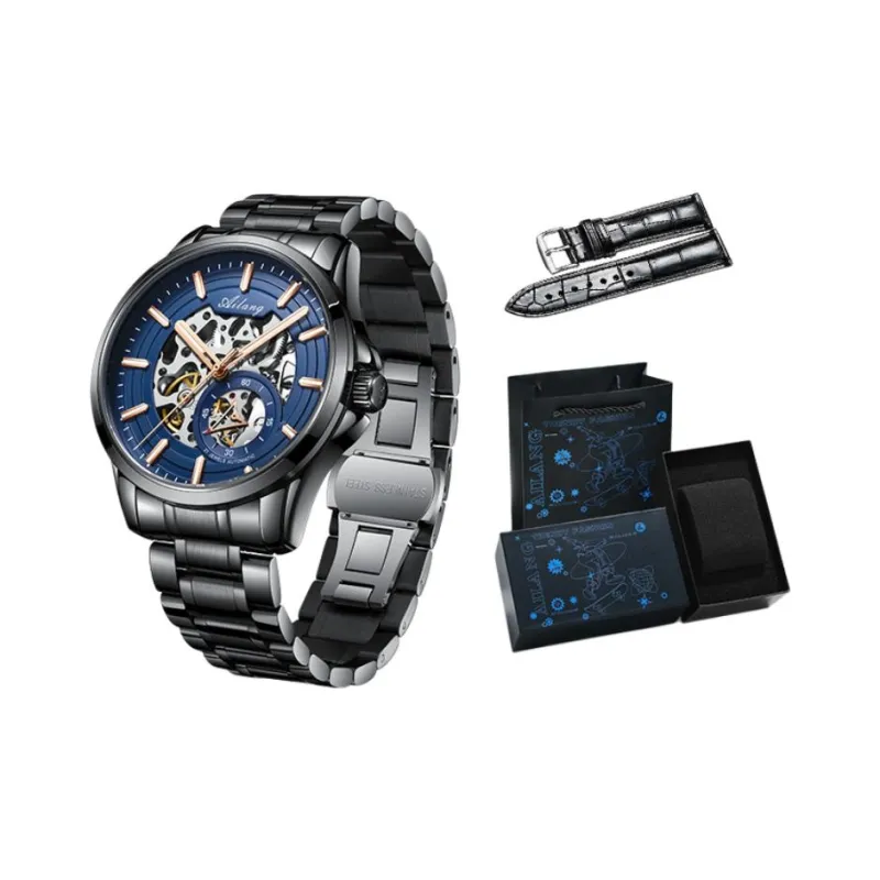 AILANG Automatic Mechanical Movement Genuine Leather Strap Watch Men's Watches White Dial-6