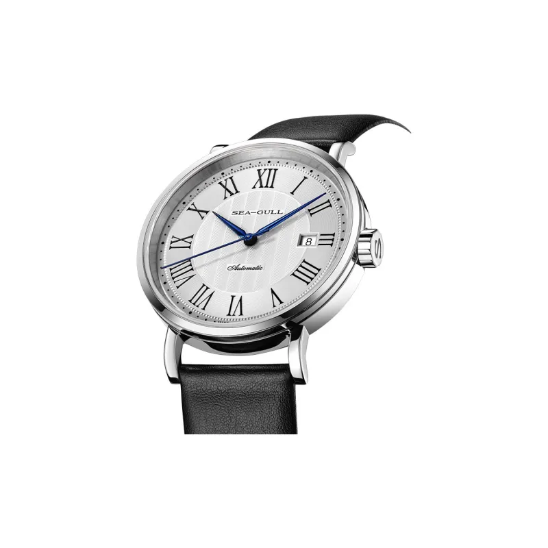 Sea Gull Classic Collection Automatic Mechanical Movement Leather Strap Watch Men's Watches White Dial-2