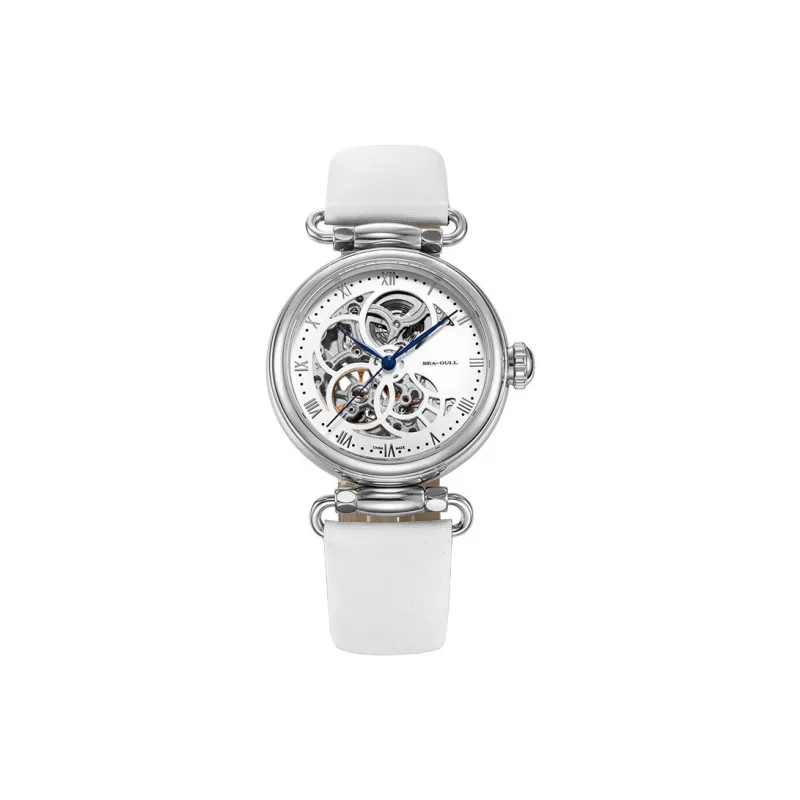 Sea Gull Frontier Time Goddess Automatic Mechanical Movement Spun Silk Strap Watch Women's Watch White Dial-0