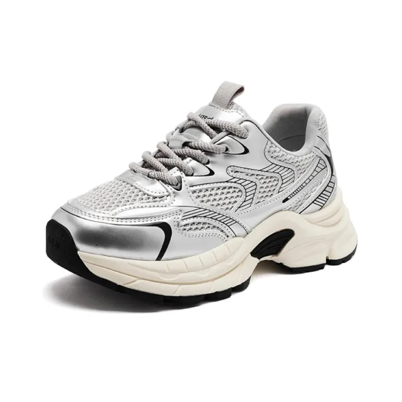 AGSDON Low Top Chunky Sneakers Women's Silver-1