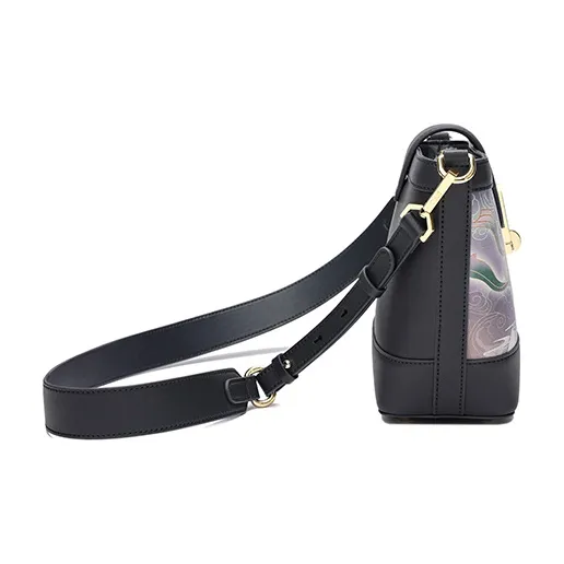 Ancient Yi Xi Cow Leather Bucket Bag, Shoulder Bag, Crossbody Bag Women's Gray Purple-2