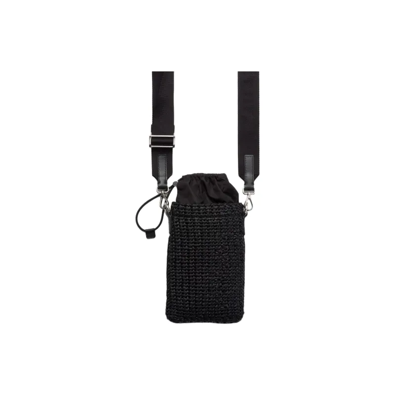 PRADA Raffia One Shoulder Crossbody Cell Phone Pouch Men's Black-1
