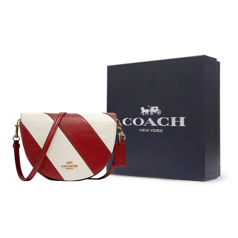 COACH Ellen Leather Saddle Bag, Shoulder Bag, Crossbody Bag Small Size Women's Red White-7