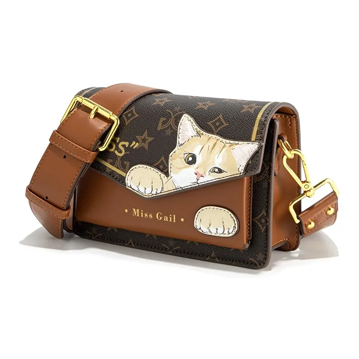 MISS GAIL Synthetic Leather One Shoulder Handbag, Crossbody Bag Regular Women's Monogram Brown/Monogram White-1