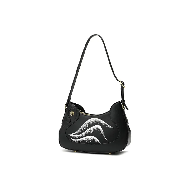 Ancient Yi Xi Cow Leather Cheongsam Mom Underarm Shoulder Bag Women's Black-1