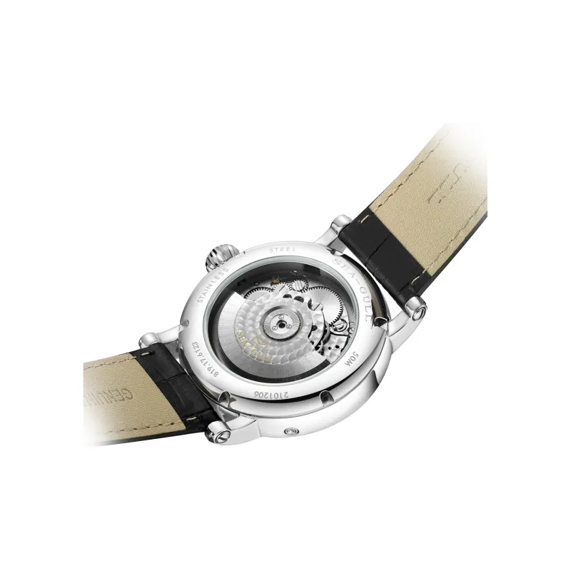 Sea Gull LE BRASSUS Collection Automatic Mechanical Movement Genuine Leather Strap Watch Men's Watches White Dial-4