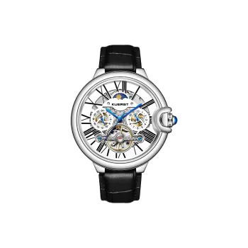 KUERST Automatic Mechanical Movement Genuine Leather Strap Men's Watches White Dial