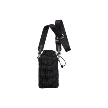 PRADA Raffia One Shoulder Crossbody Cell Phone Pouch Men's Black
