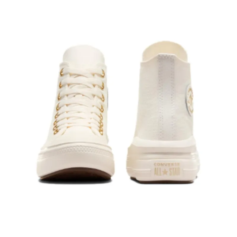 Chuck Taylor All Star Converse Move Platform High GS 'Tonal Canvas - Egret Metallic Light Gold'-5