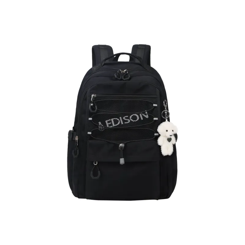 EDISON Polyester Students Backpack Medium Size Unisex Black/Light Gray/Light Blue/Ecru-4