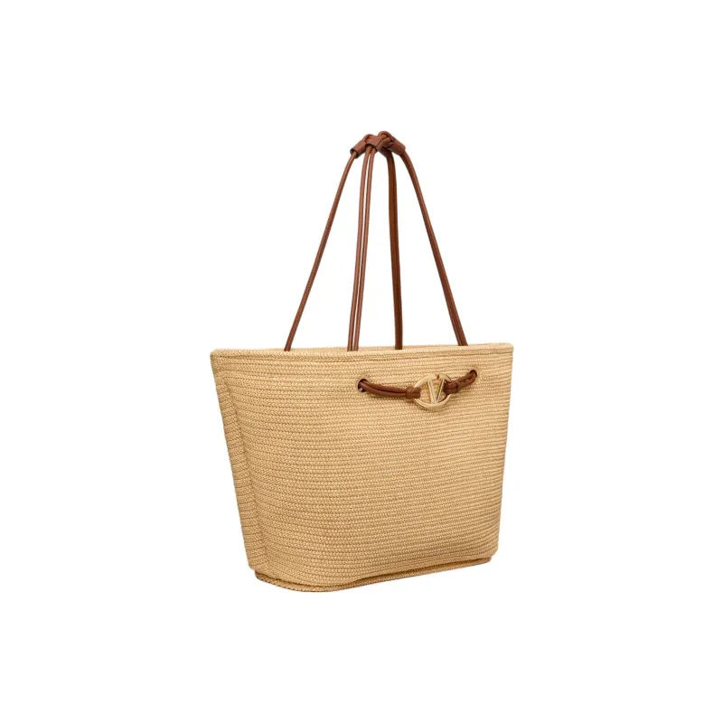 Valentino Raffia Tote Bag Shopping Bag Handbag Large Size Women's Natural-1