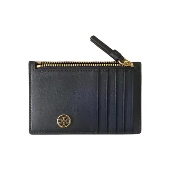 TORY BURCH Robinson Cross Grain Cow Leather Card Holder Women's Black