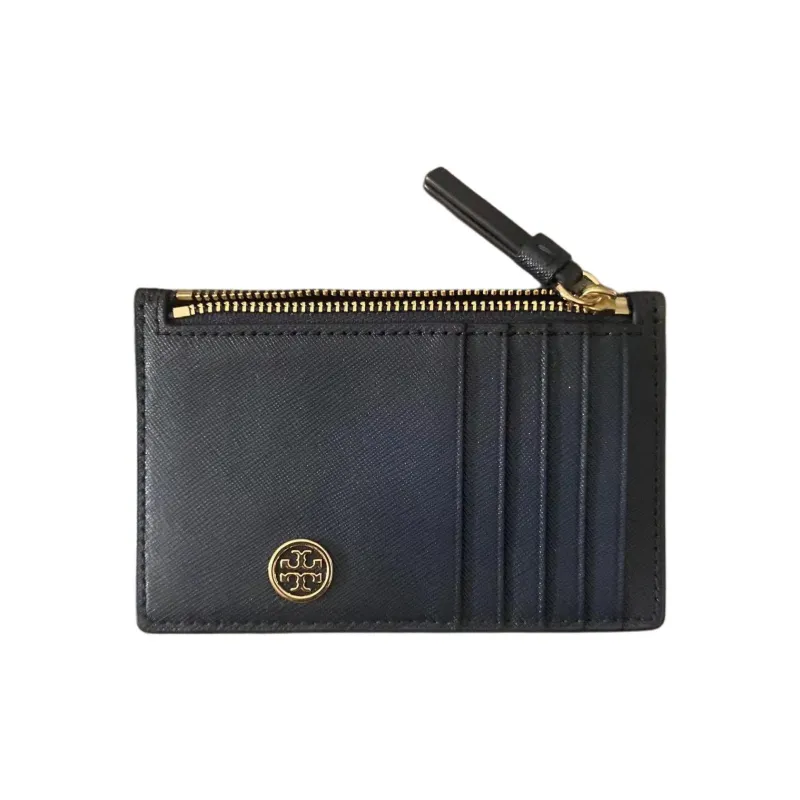 TORY BURCH Robinson Cross Grain Cow Leather Card Holder Women's Black-0