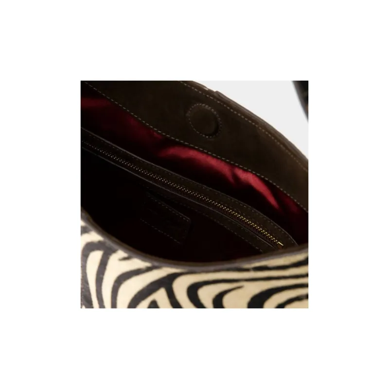 Rouje Cow Leather Hobo Bag Handbag Tubas Women's Black & Beige-5
