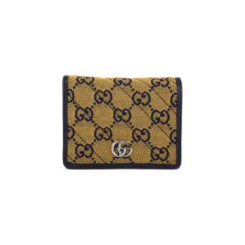 GUCCI Marmont Canvas With Leather Wallet Women's Marine Blue & Yellow