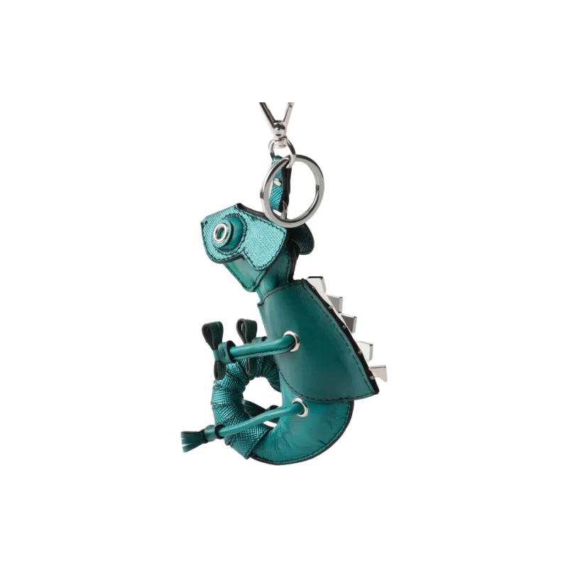 PRADA Leather Key Ring Bag Accessories Unisex Emerald Green-1